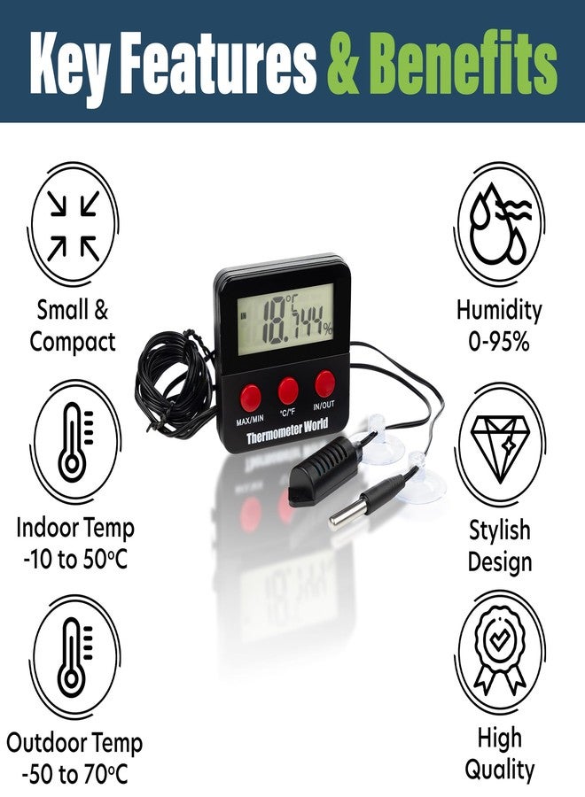 Thermometer World Digital Reptile Thermometer and Humidity Gauge Remote Probes - Terrarium Reptile Hygrometer Thermo Humidor Tank Cage Incubator Brooder Indoor Outdoor - Image 2